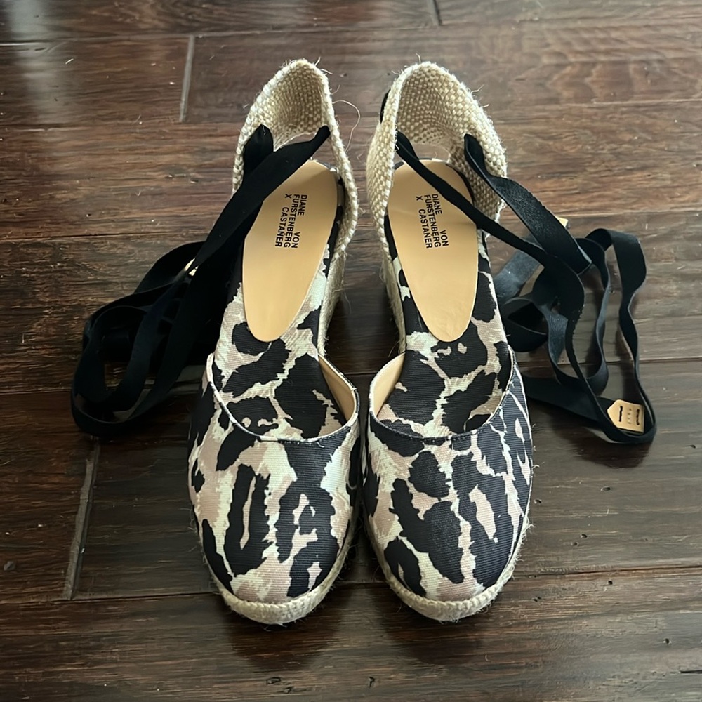 Castaner Black and White Animal Print Espadrille Wedges